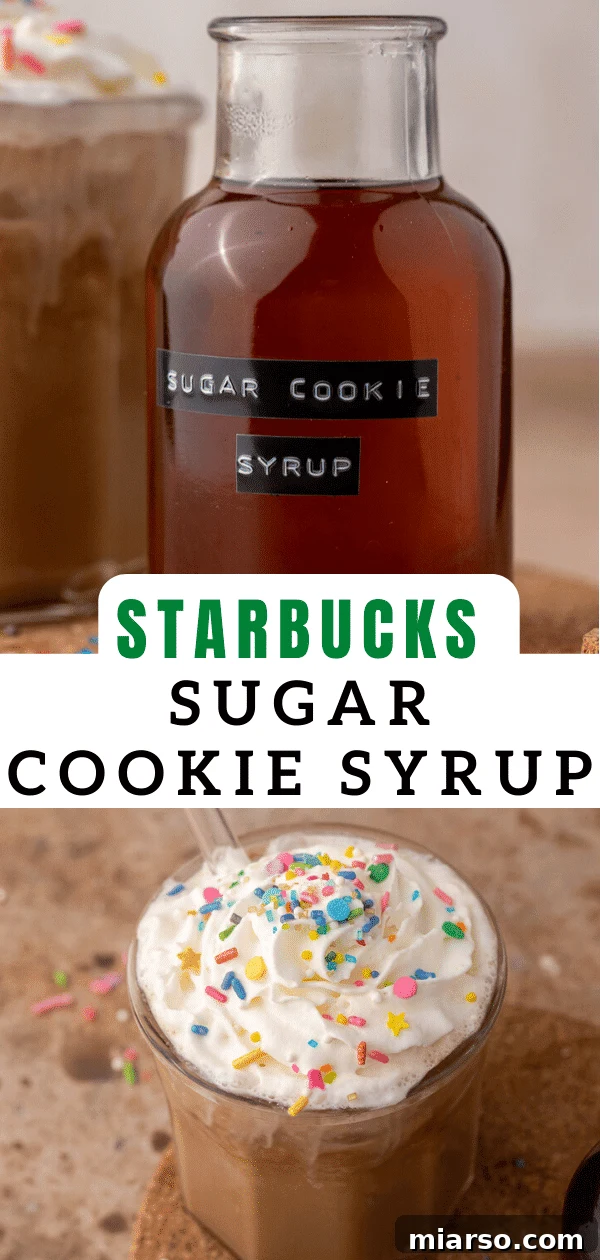 A third captivating image of the homemade sugar cookie syrup, encouraging readers to try this easy and budget-friendly Starbucks copycat recipe.