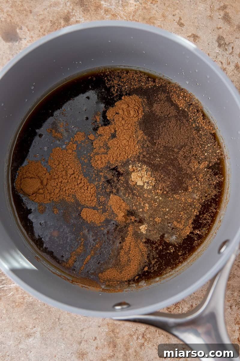 Syrup ingredients in a pot