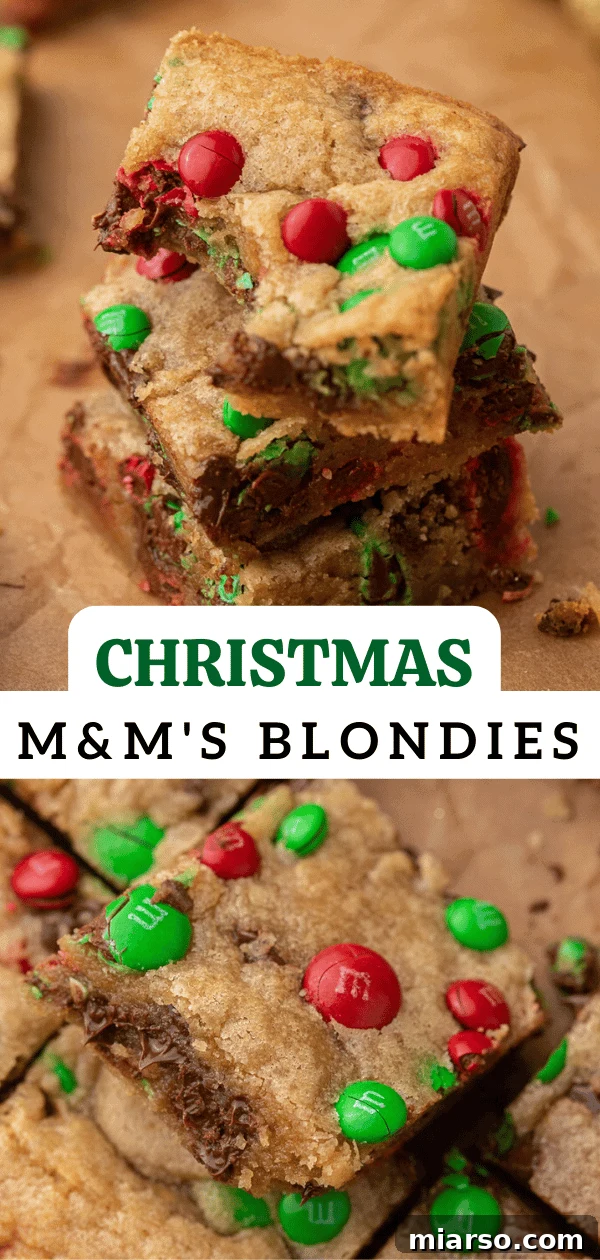 Irresistible Holiday M&M's Blondies 15 Christmas M&M blondies in a festive presentation, perfect for holiday gatherings