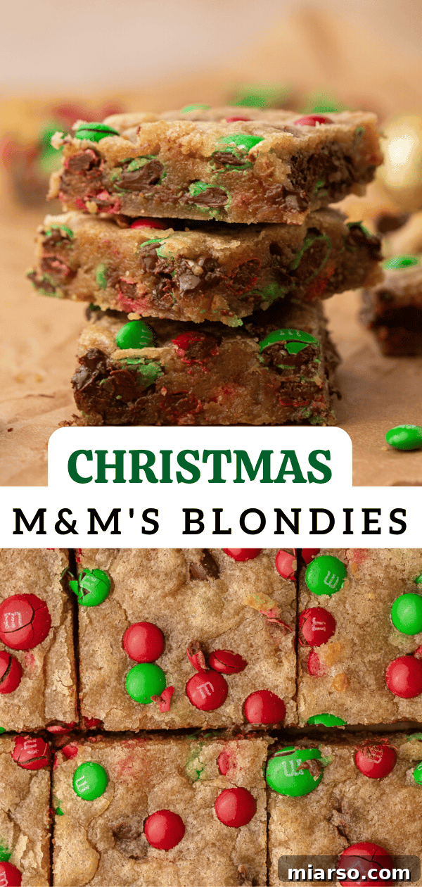 Irresistible Holiday M&M's Blondies 16 Christmas M&M blondies arranged on a serving platter, showcasing vibrant colors