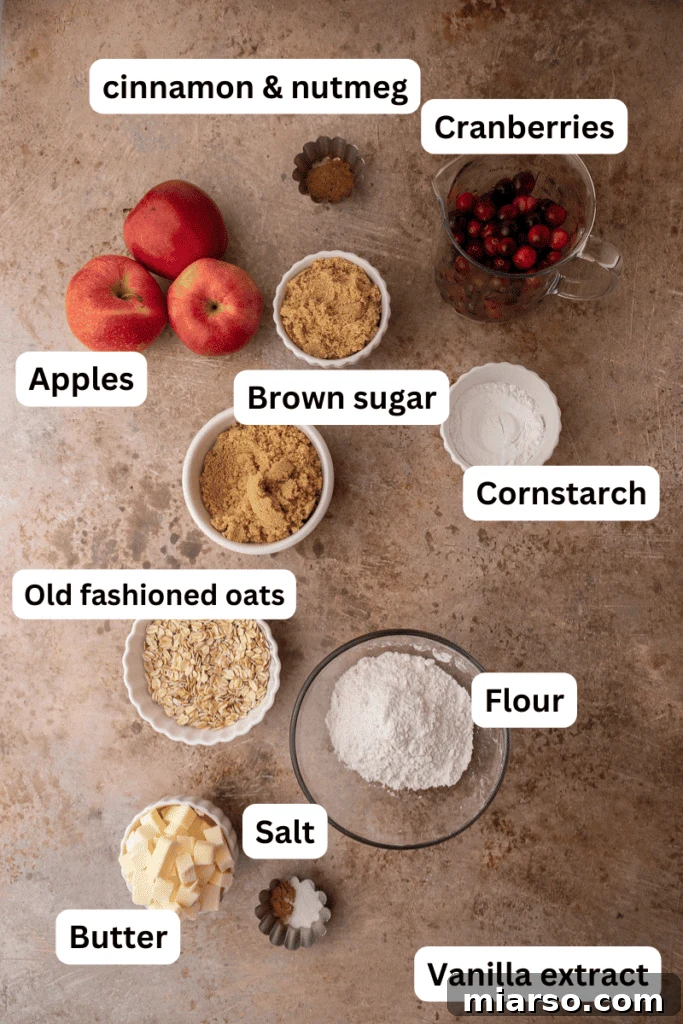 Ingredients on the counter top for cranberry apple crisp