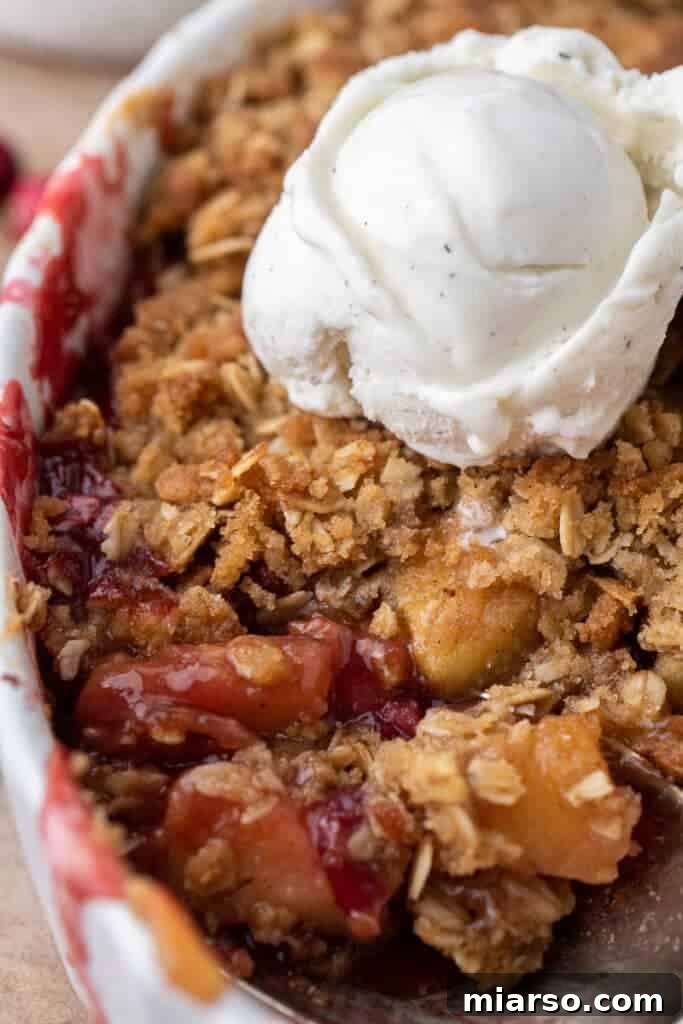 Cranberry apple crisp close up