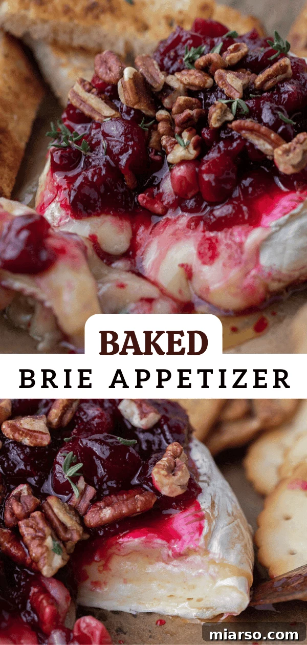 Pinterest Pin image showcasing baked brie as a holiday appetizer