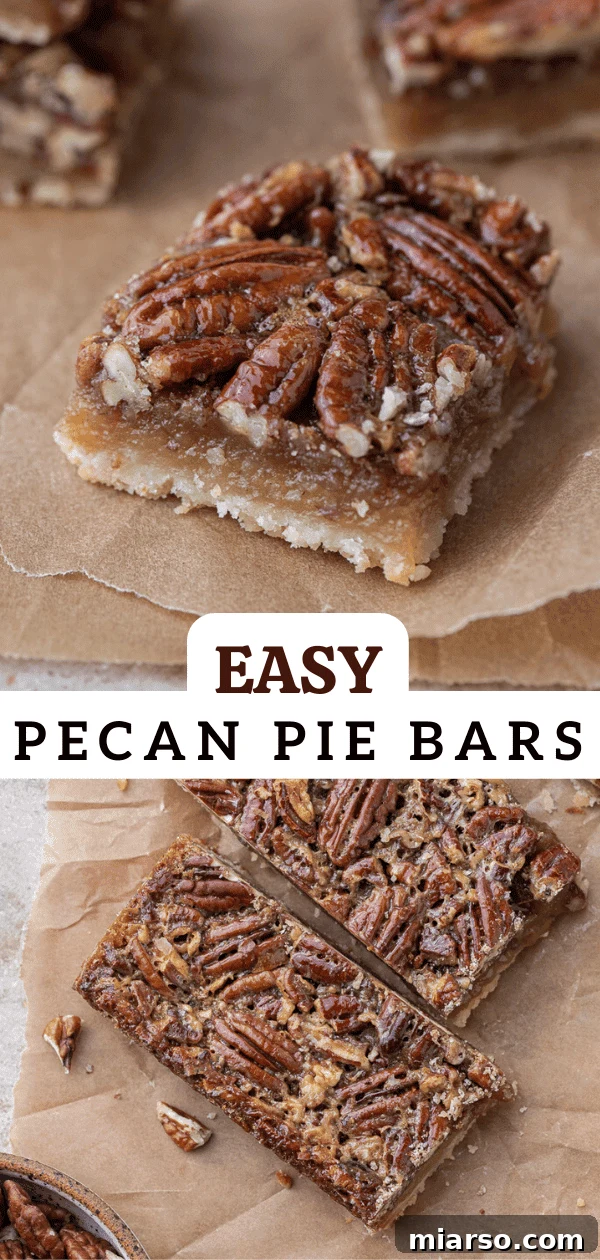 Another appealing shot of pecan pie bars, suitable for social media sharing and saving.