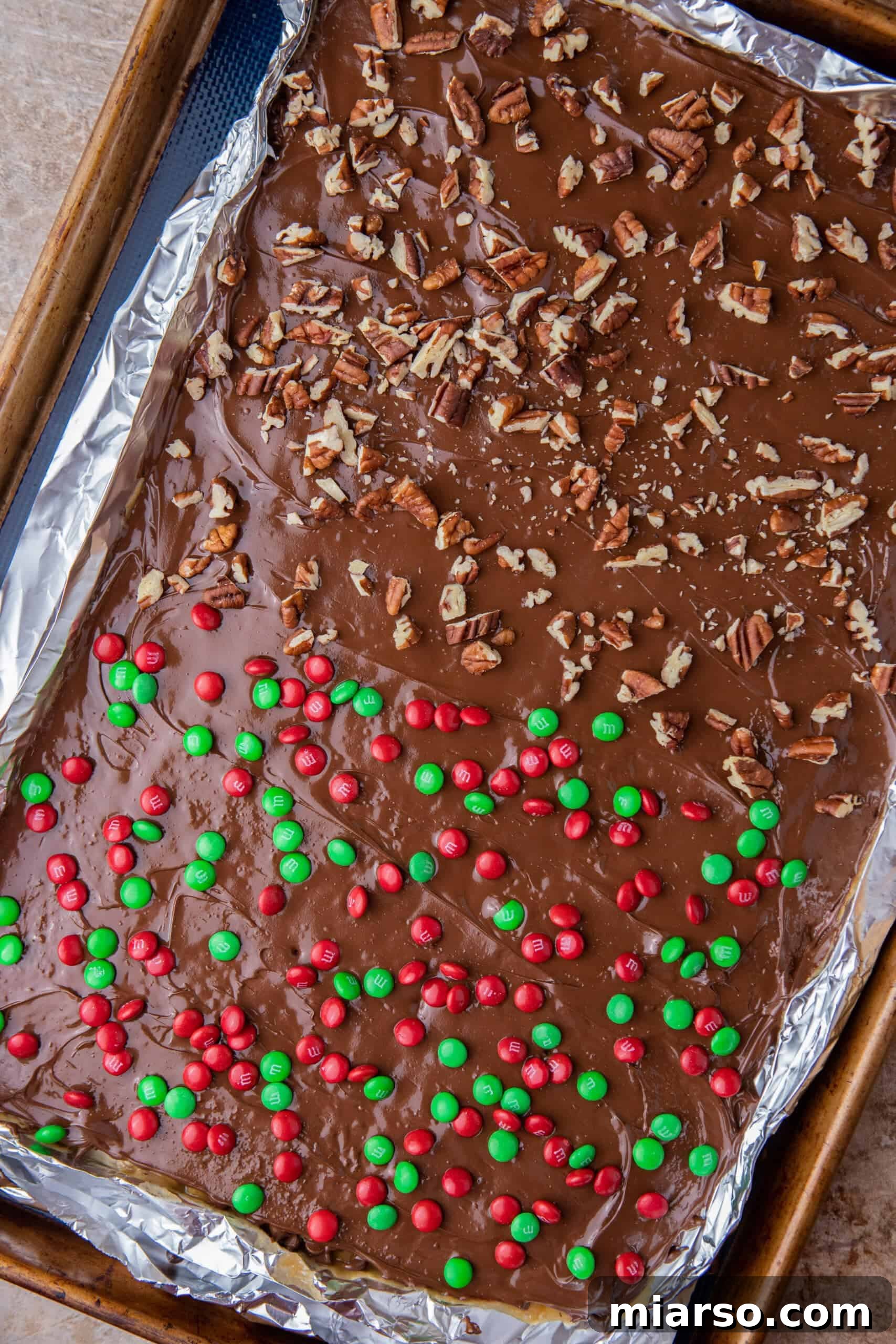 Christmas crack with pecans and m&m's