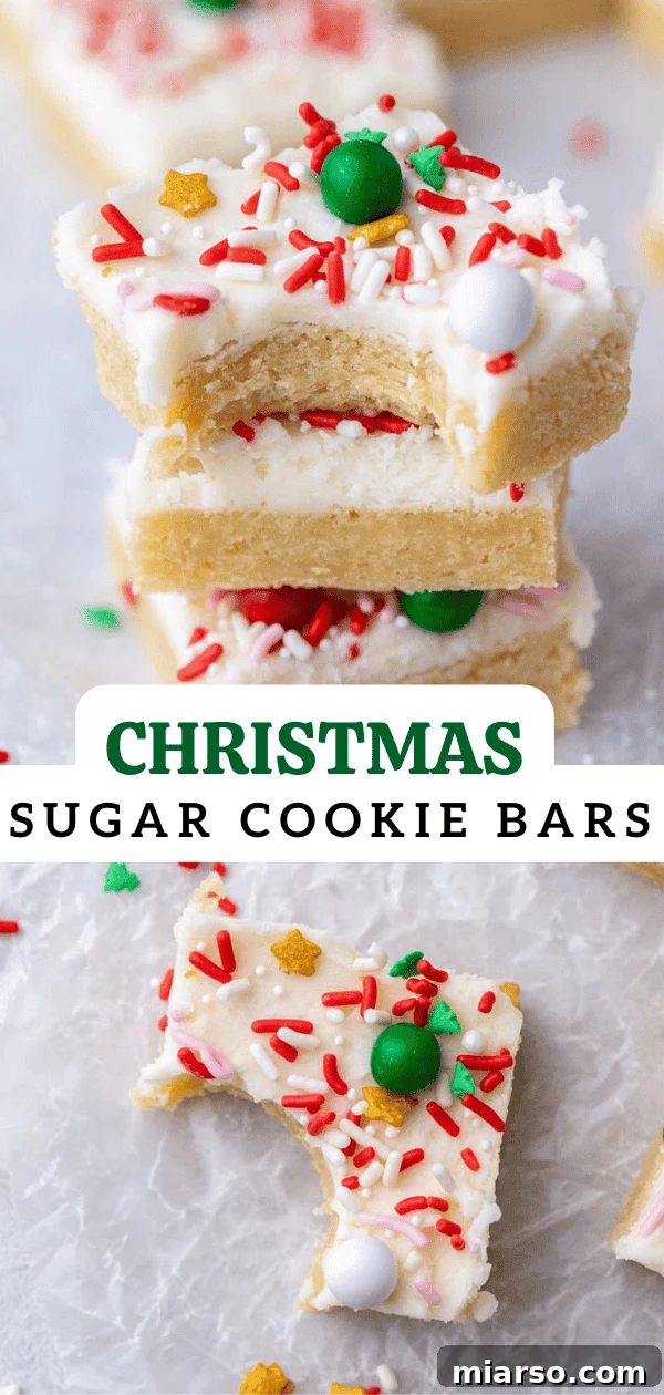 Close-up of Christmas sugar cookie bars decorated with holiday sprinkles