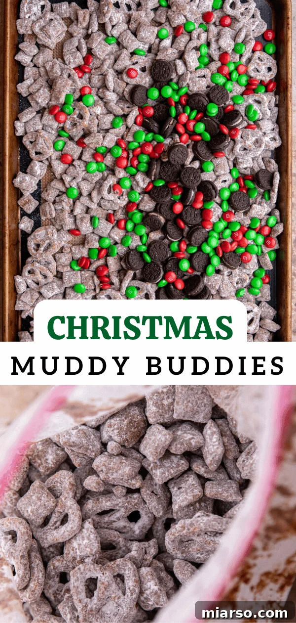 Christmas muddy buddies - a vibrant red and green holiday snack