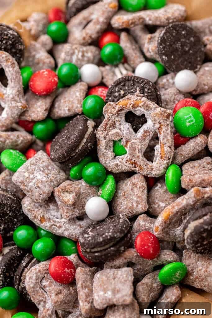 Close up of a pile of Christmas puppy chow