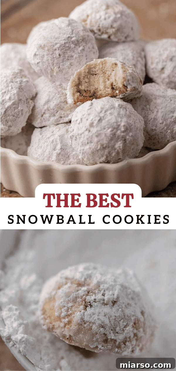 Melt-in-Your-Mouth Snowball Perfection 15 Beautifully arranged snowball cookies with a rich coating of powdered sugar, perfect for a festive spread.