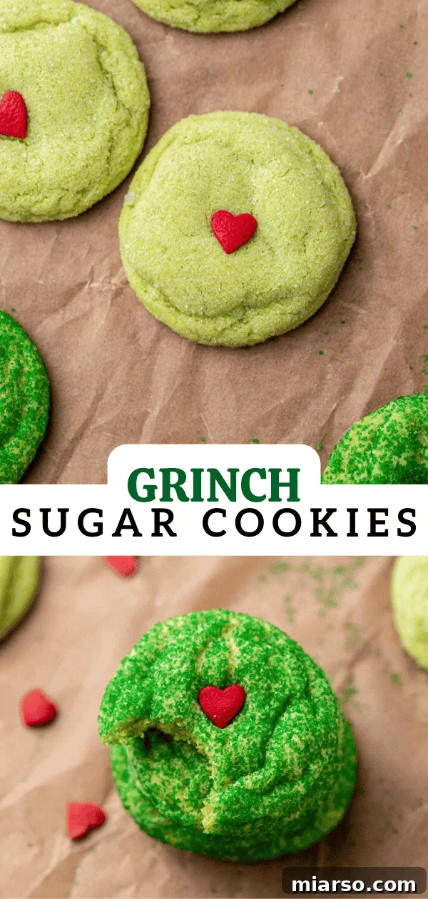 Grinch's Heart-Melting Sugar Cookies 17 Pinterest graphic: Grinch sugar cookies, perfect for Christmas baking ideas