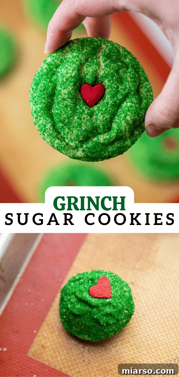 Grinch's Heart-Melting Sugar Cookies 19 Pinterest graphic: Collection of Grinch sugar cookies, a festive holiday treat