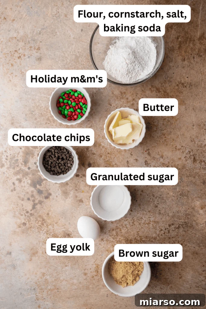 Ultimate Holiday M and M Chocolate Chip Cookies 3 Ingredients on the counter