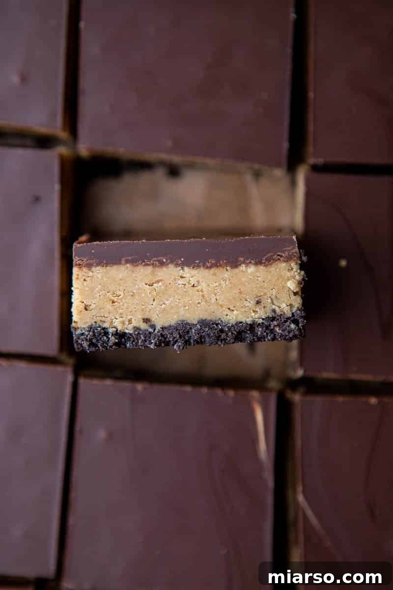 No-Bake Peanut Butter Oreo Bars 10 Oreo peanut butter bars sliced and ready to serve