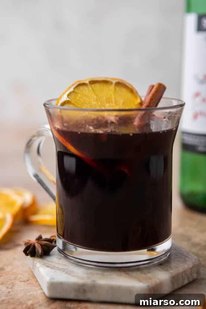 Close up cup of warm wine