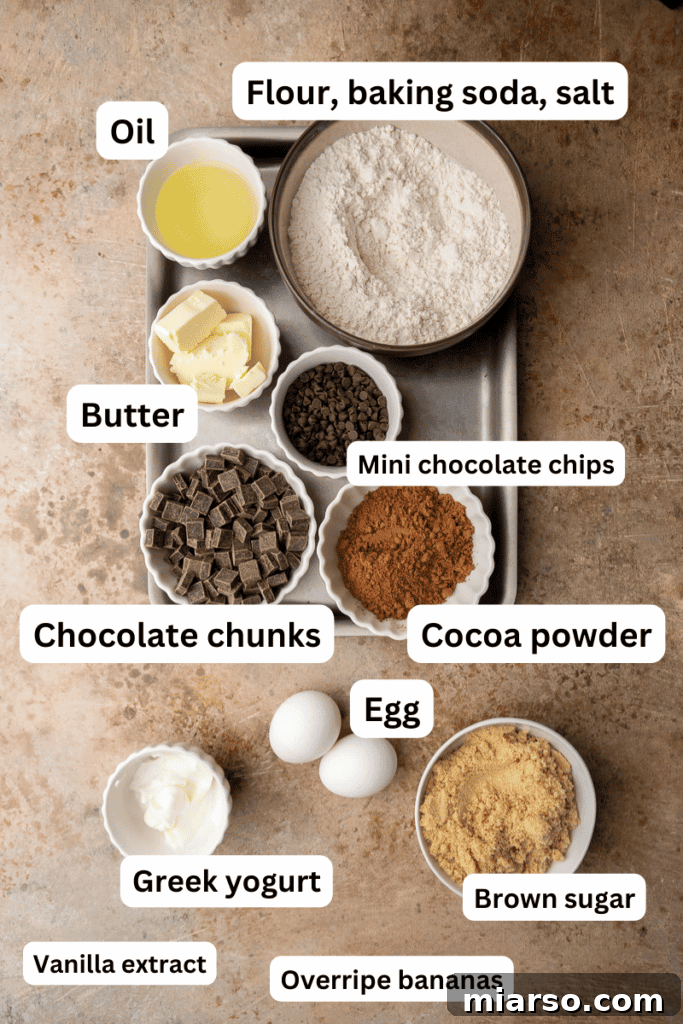 Decadent Double Chocolate Banana Bread 3 ingredients on the counter