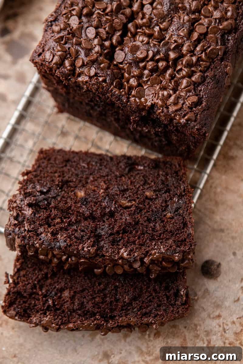 Decadent Double Chocolate Banana Bread 9 Sliced chocolate banana bread