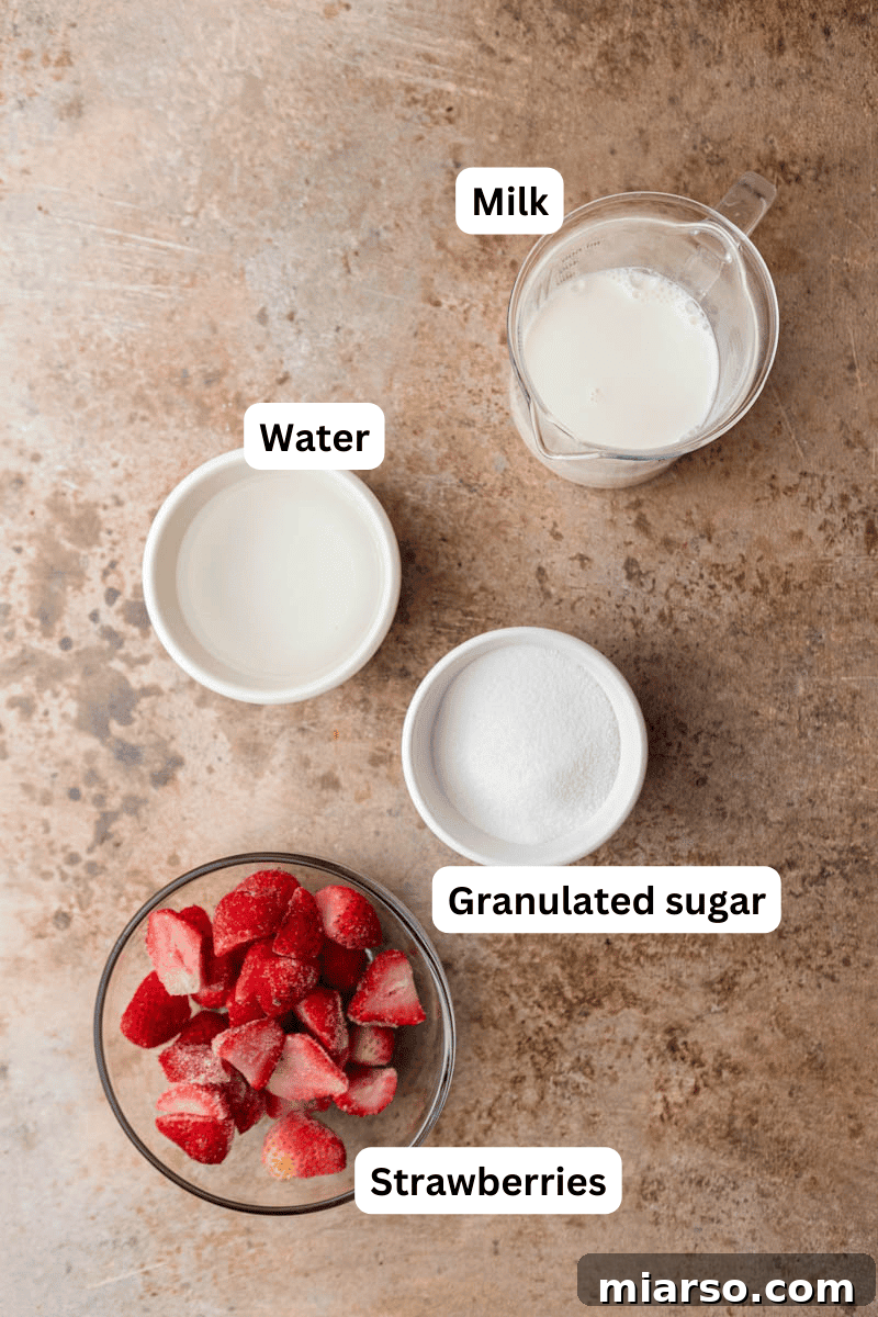 Homemade Strawberry Milk Made Easy 3 Ingredients on the counter