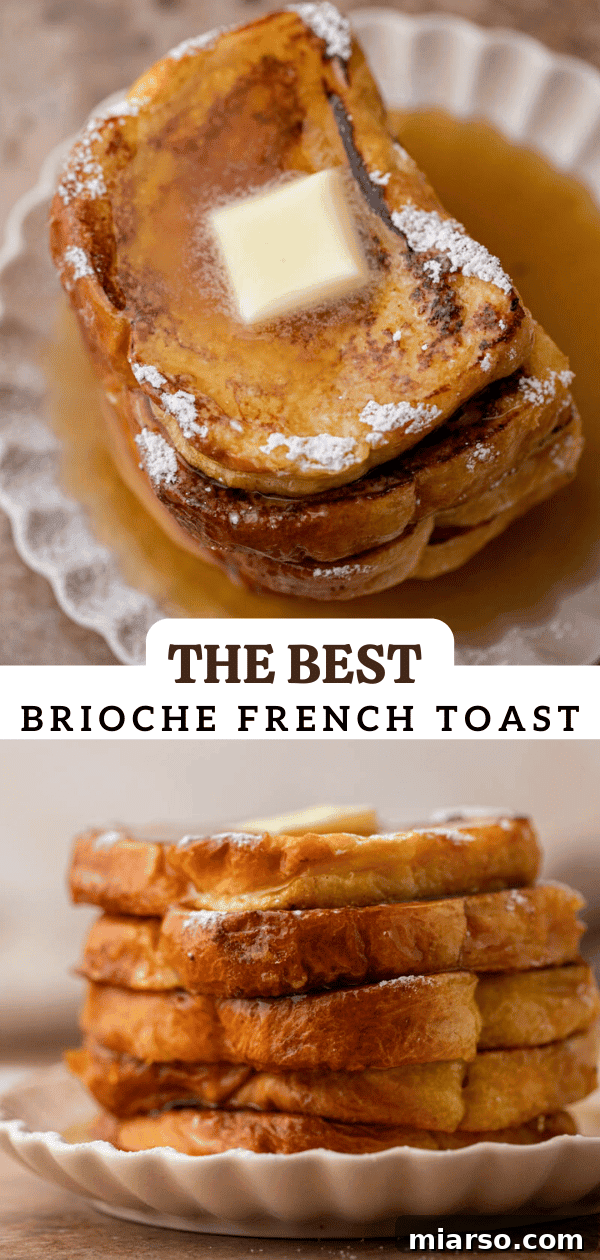 The Ultimate Brioche French Toast 12 Beautifully stacked brioche French toast with fresh berries and powdered sugar, perfect for a Pinterest pin