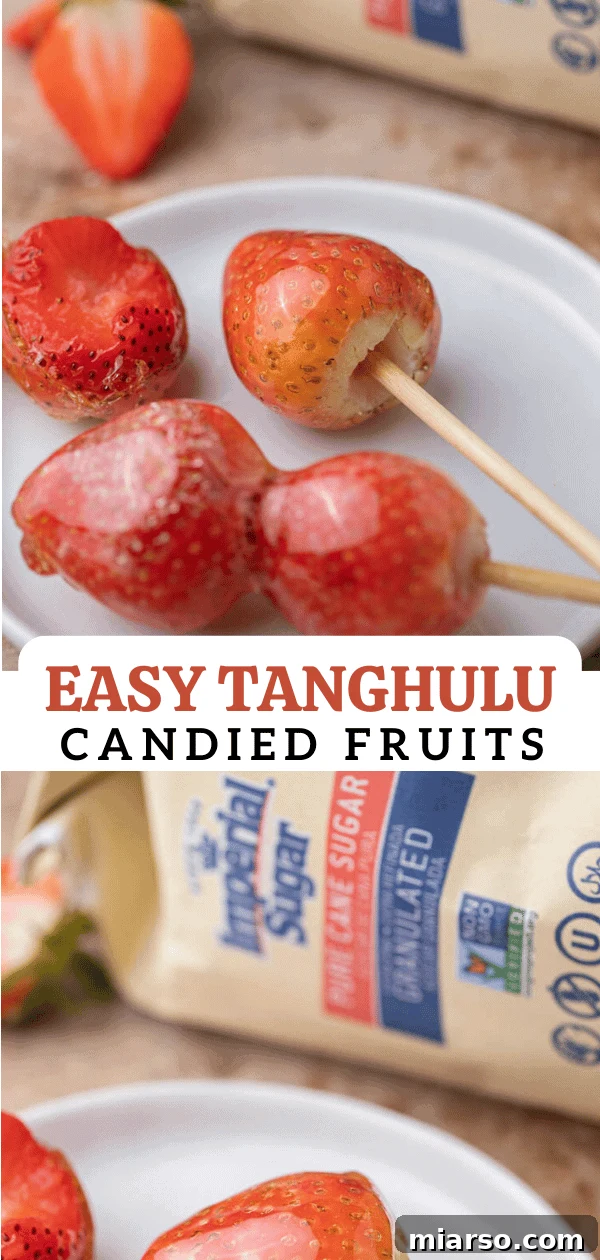 Tanghulu recipe, showcasing the beautiful, glossy finish of the candy coating.