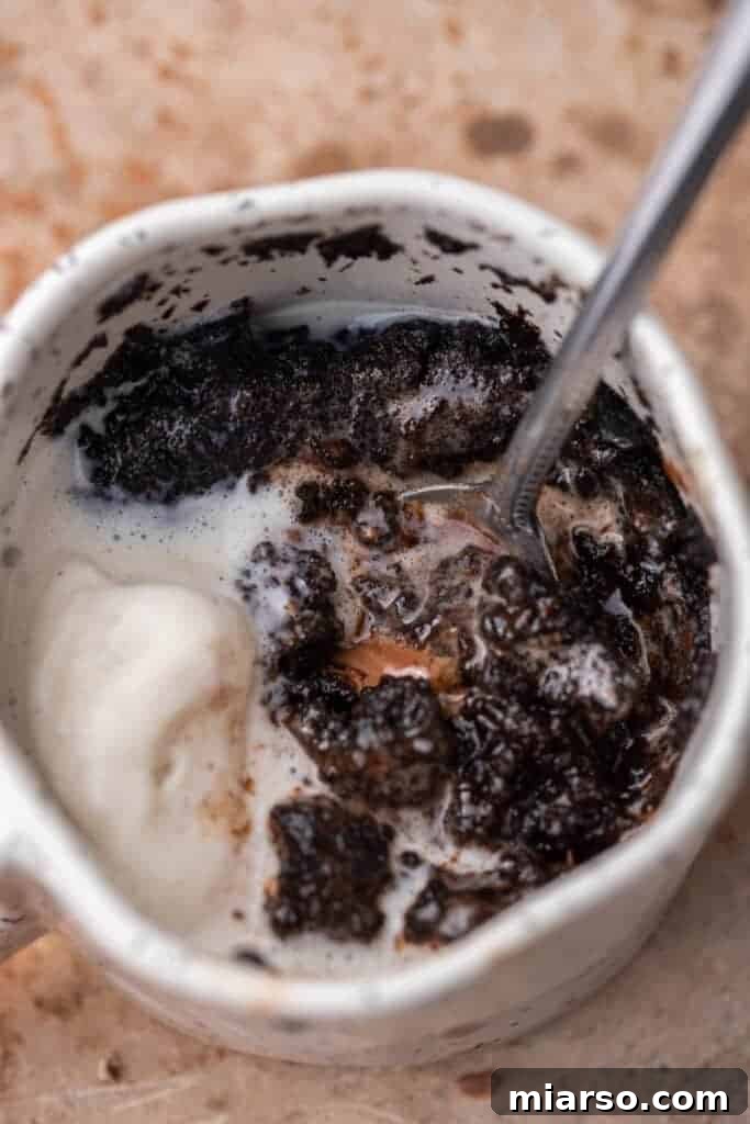 TikTok Oreo Lava Mug Cake 2 Oreo mug cake ready to be eaten