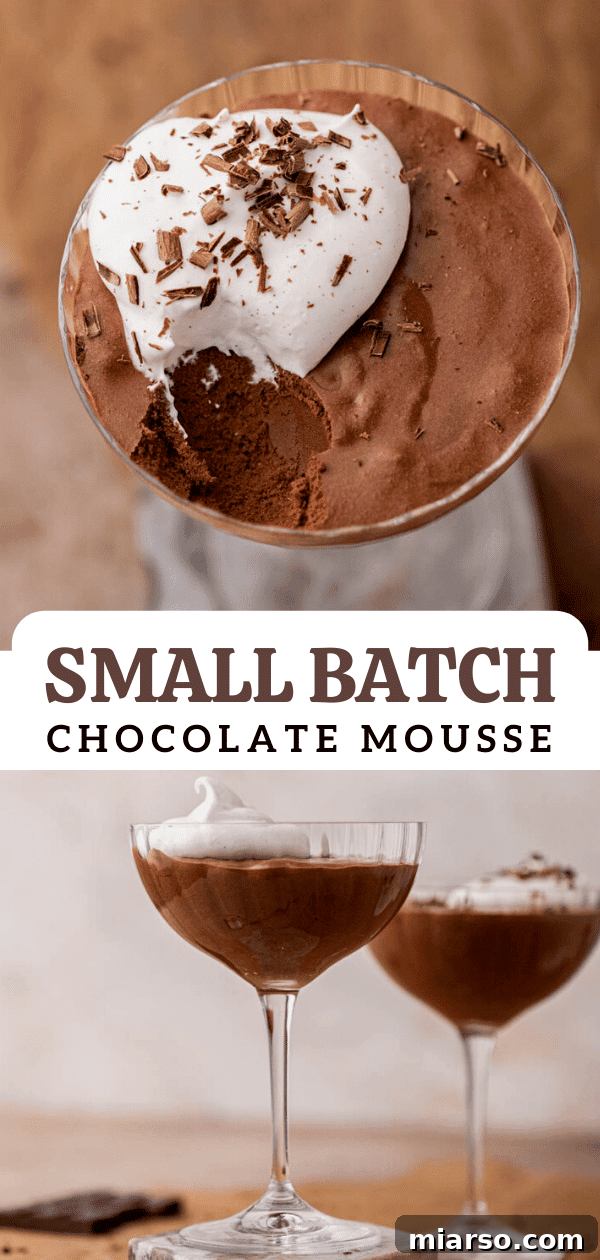 Small batch chocolate mousse in an elegant glass, ready to be pinned