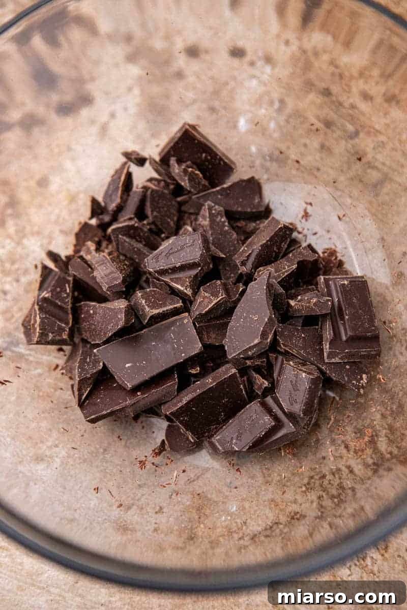 Chopped chocolate in a bowl ready for melting