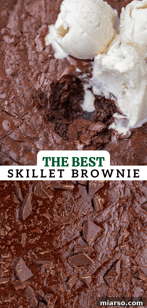 A beautifully presented skillet brownie, ready for sharing or indulging.