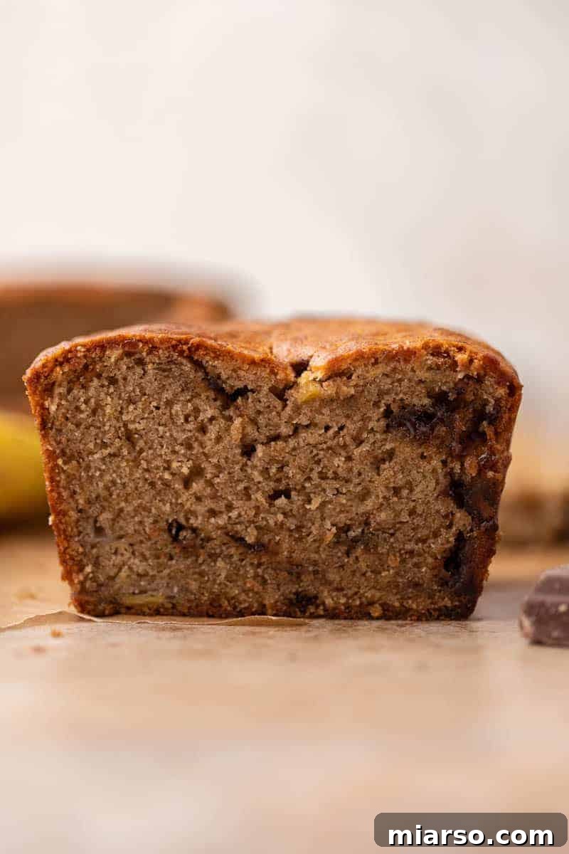 A golden brown, freshly baked loaf of eggless banana bread
