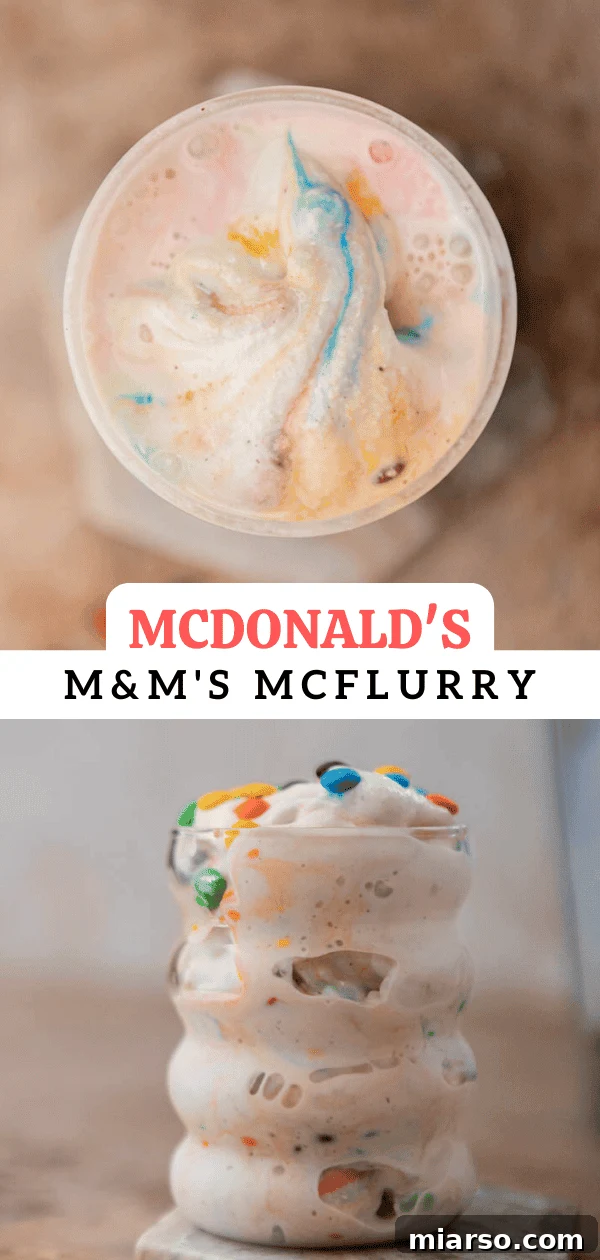 A vibrant homemade M&M's McFlurry with extra M&M's on top.