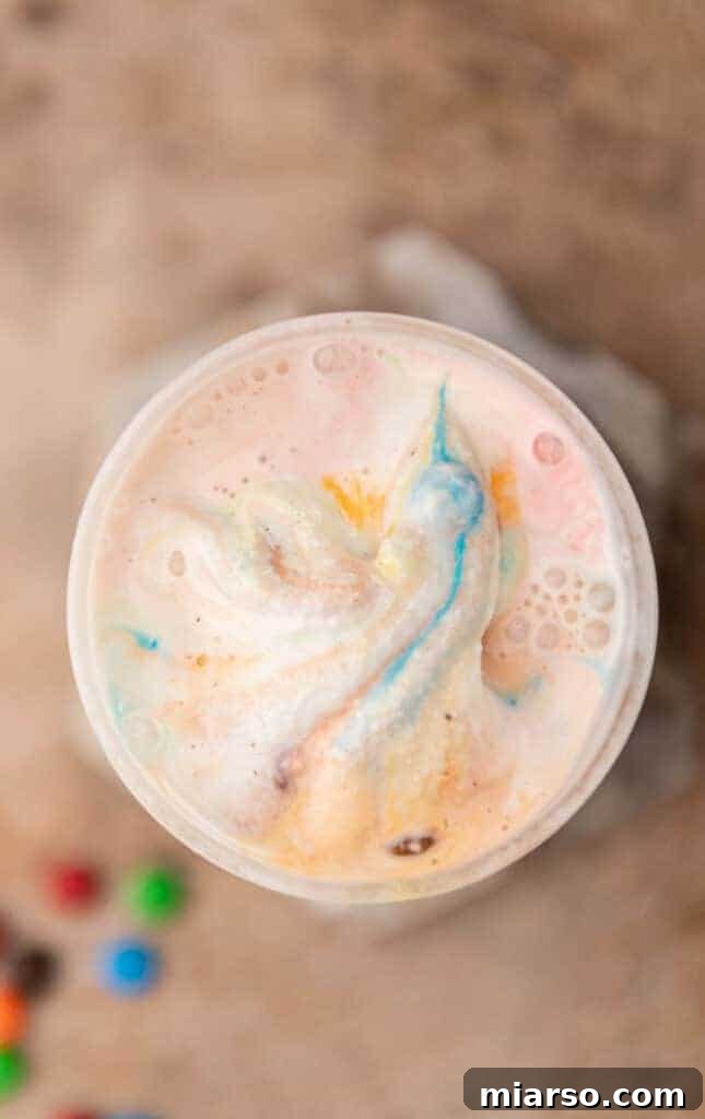 Overhead shot of a delicious homemade M&M's McFlurry.