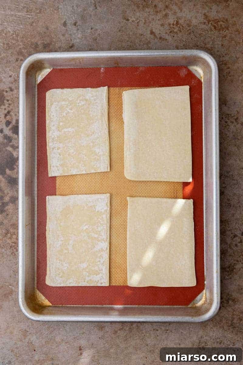 Puff pastry on baking sheet