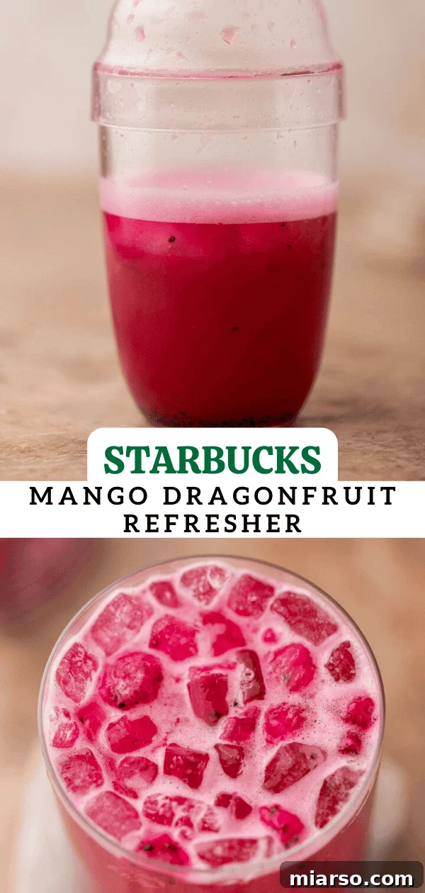 Starbucks Mango Dragonfruit Refresher recipe card for Pinterest