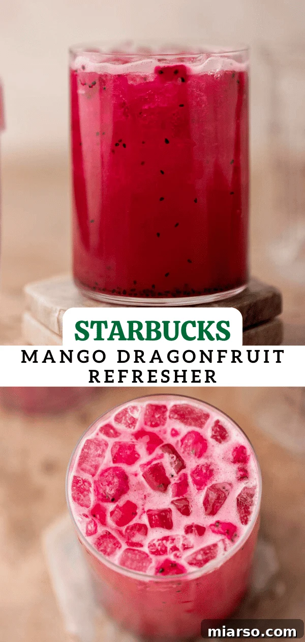 Another pin-worthy image of the homemade Starbucks Mango Dragonfruit Refresher