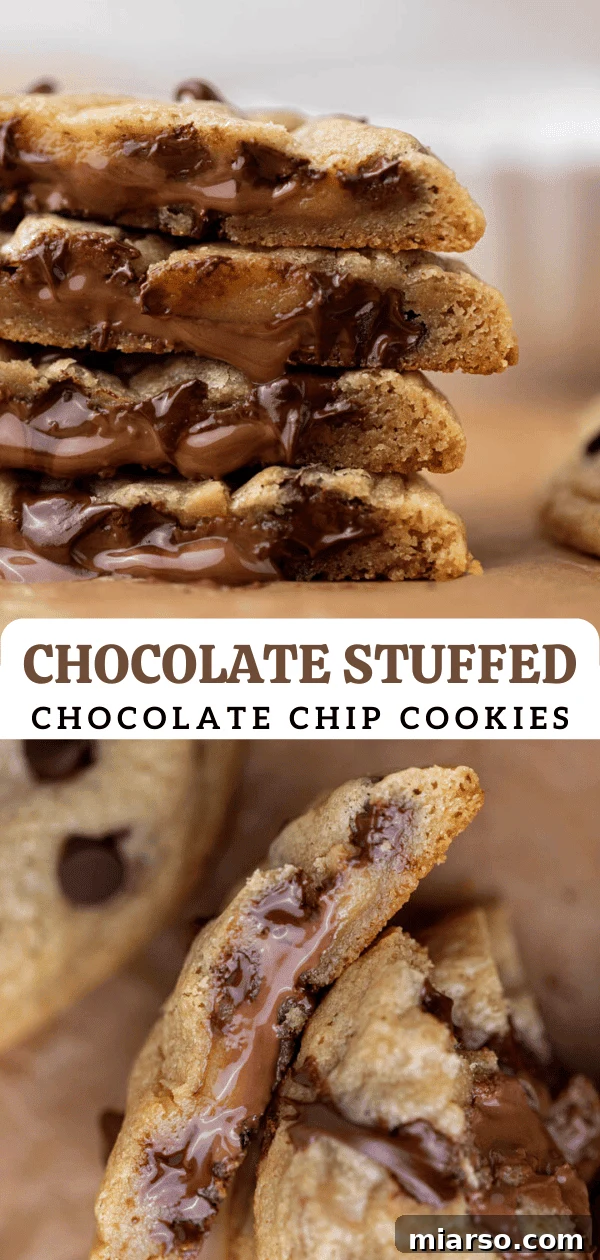 Pinterest collage photo for chocolate stuffed chocolate chip cookies