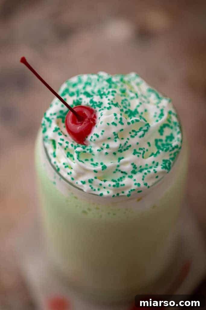 Overhead shot of minty green shake