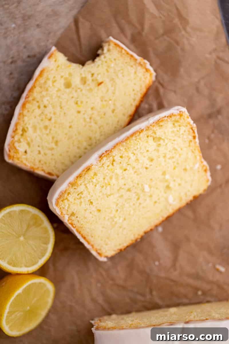 Slices of the finished Starbucks lemon loaf, ready to be enjoyed.