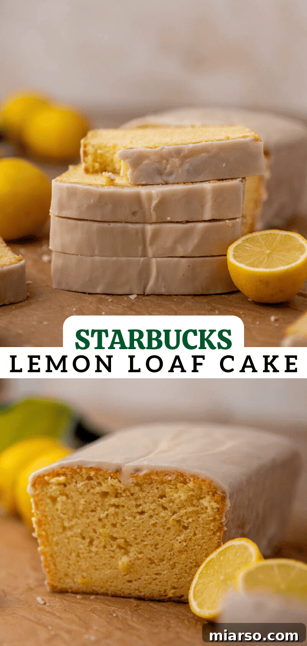 A beautifully presented Starbucks lemon loaf cake, ready for a close-up.