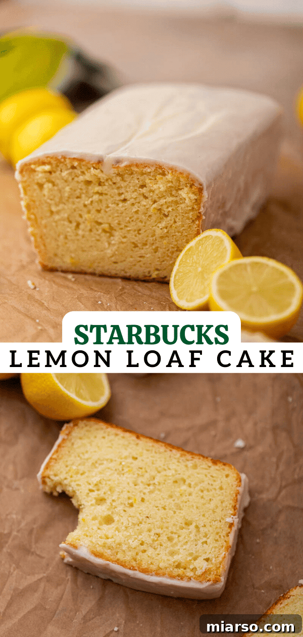 Two Starbucks lemon loaf cakes, one whole and one sliced, showcasing texture.