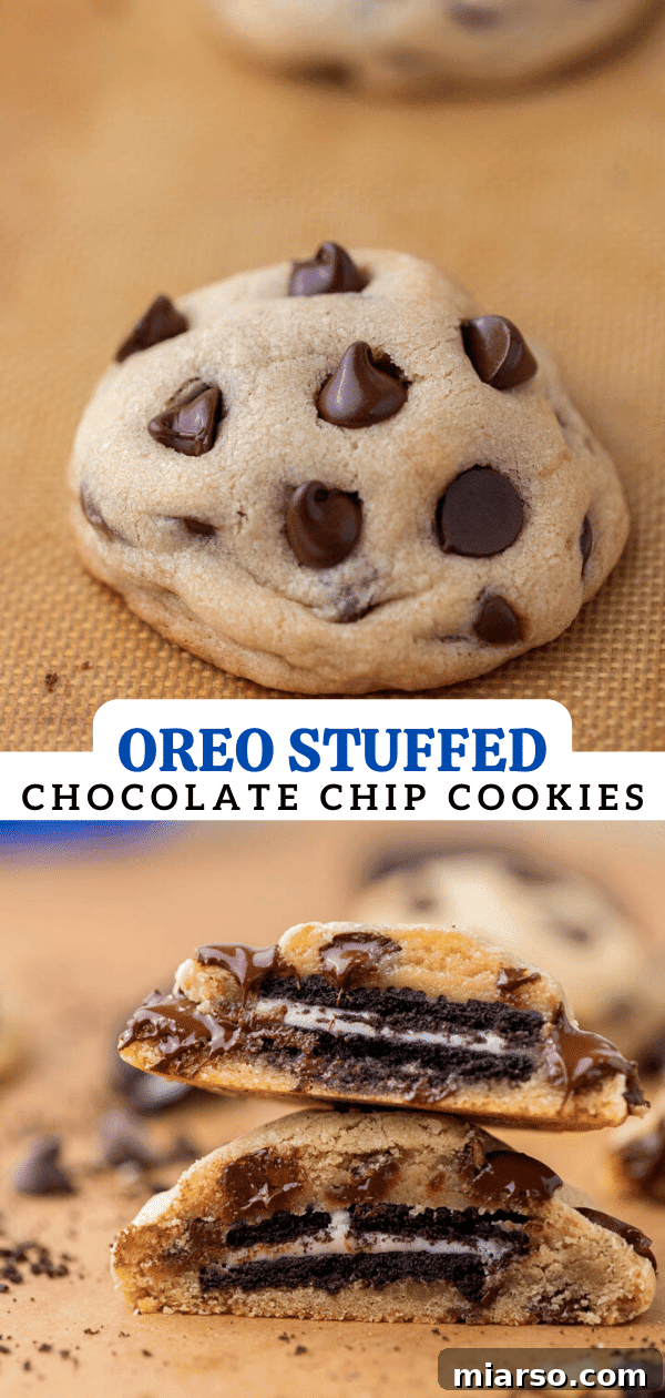 Oreo Stuffed Chocolate Chip Cookies Made Simple 16 A perfectly baked, thick Oreo stuffed chocolate chip cookie, ready to be pinned and shared.