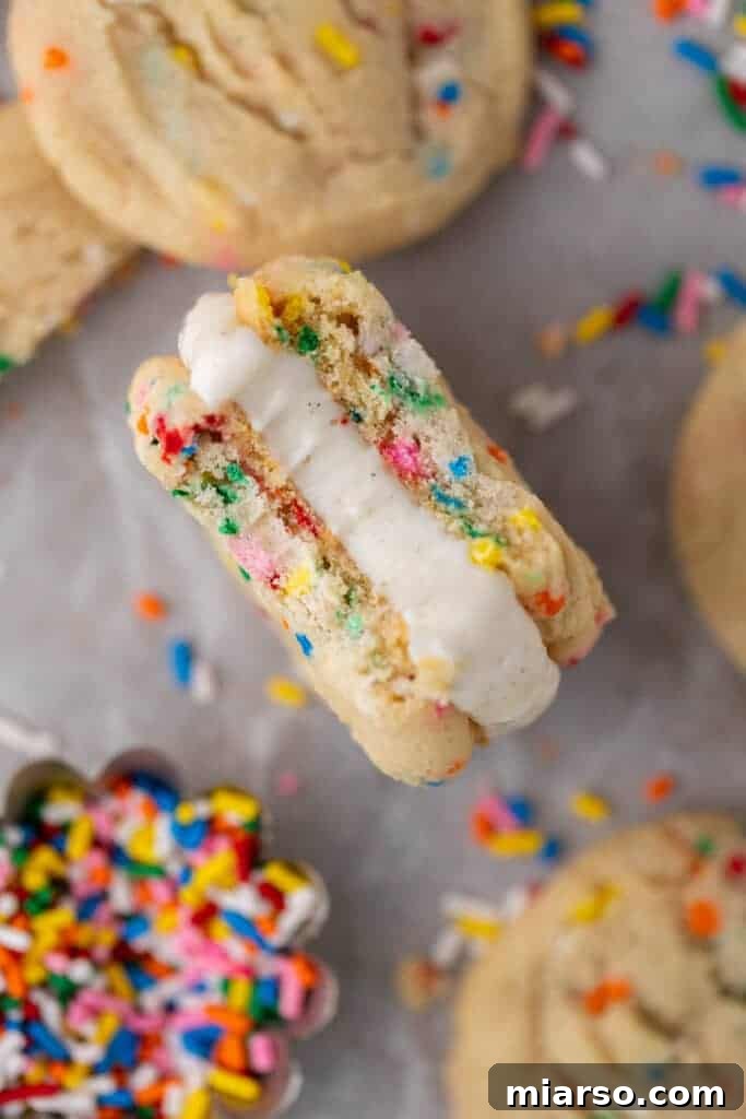 Irresistible Sprinkle Sugar Cookies 10 Sprinkle sugar cookies with ice cream in the center