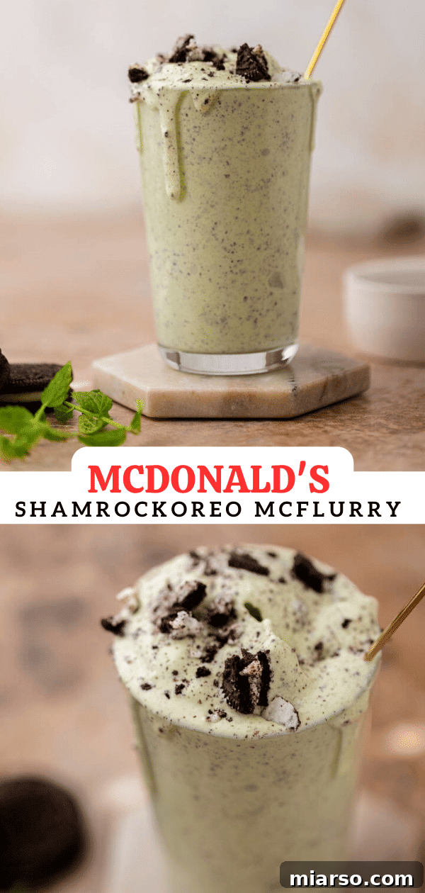DIY McDonalds Shamrock Oreo McFlurry 12 Close-up of a homemade McDonald's Shamrock Oreo McFlurry, highlighting the creamy texture and Oreo pieces