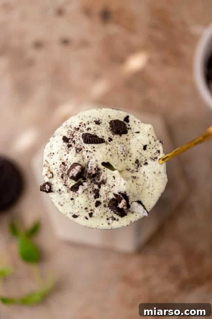 DIY McDonalds Shamrock Oreo McFlurry 4 Overhead shot of Shamrock Oreo Mcflurry in a glass, ready to be enjoyed