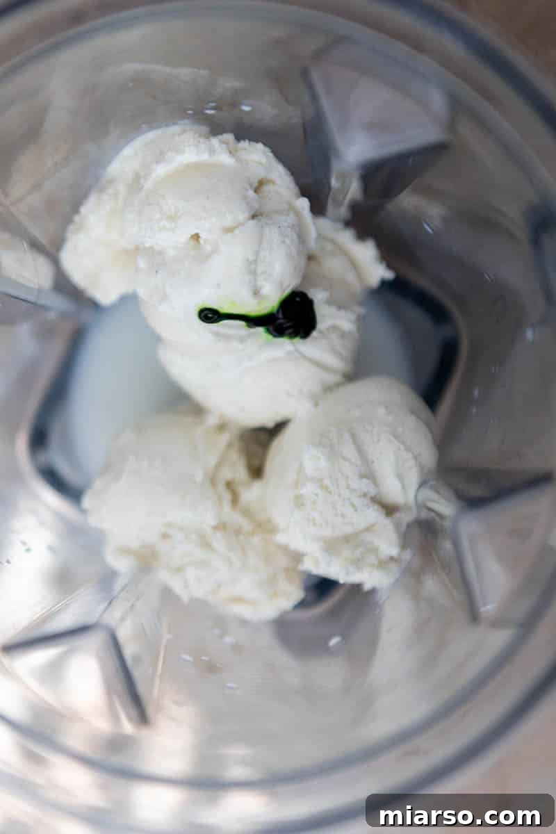 DIY McDonalds Shamrock Oreo McFlurry 5 Ingredients for Shamrock Oreo McFlurry being added to a high speed blender