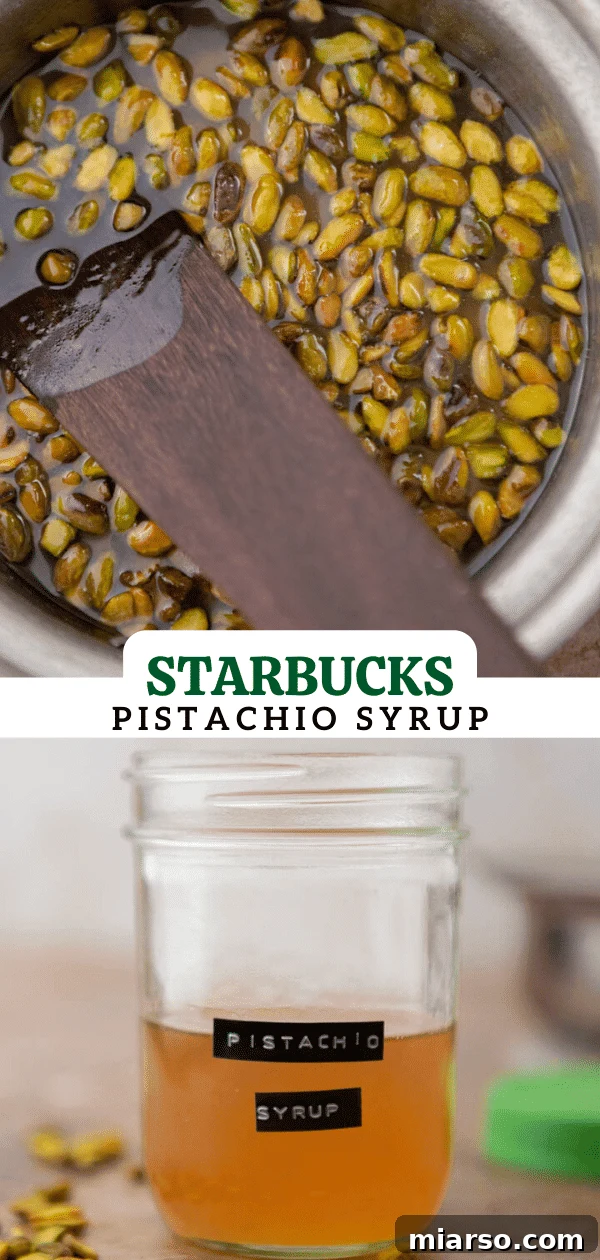Starbucks Pistachio Syrup: Your Coffee's Delicious Upgrade 12 Pinterest graphic featuring a glass of coffee with Starbucks-style pistachio syrup