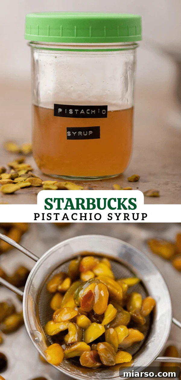 Starbucks Pistachio Syrup: Your Coffee's Delicious Upgrade 14 Pinterest graphic promoting a DIY Starbucks pistachio latte syrup recipe