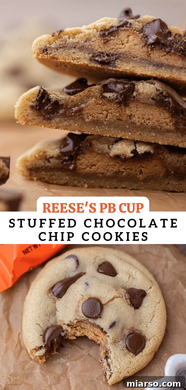 Quick Reese Peanut Butter Cup Chocolate Chip Cookies 14 Beautifully arranged Reese's peanut butter cup chocolate chip cookies for pinning.