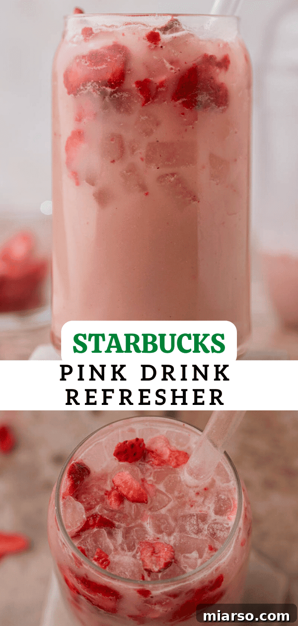 Starbucks pink drink in a tall glass, pin for later