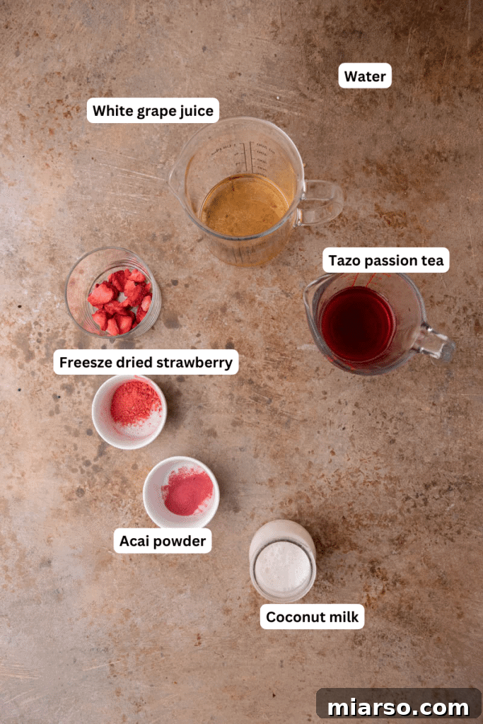 Ingredients for homemade pink drink on the counter