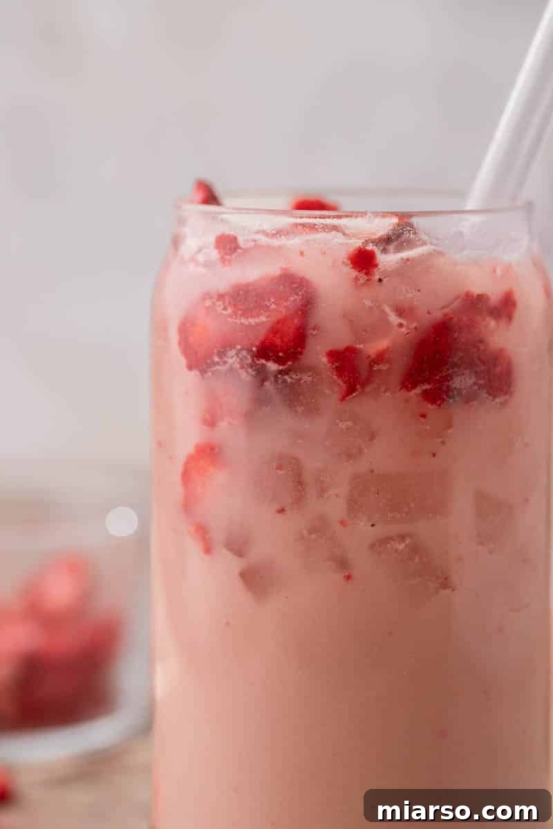 Pouring Starbucks pink drink into a glass