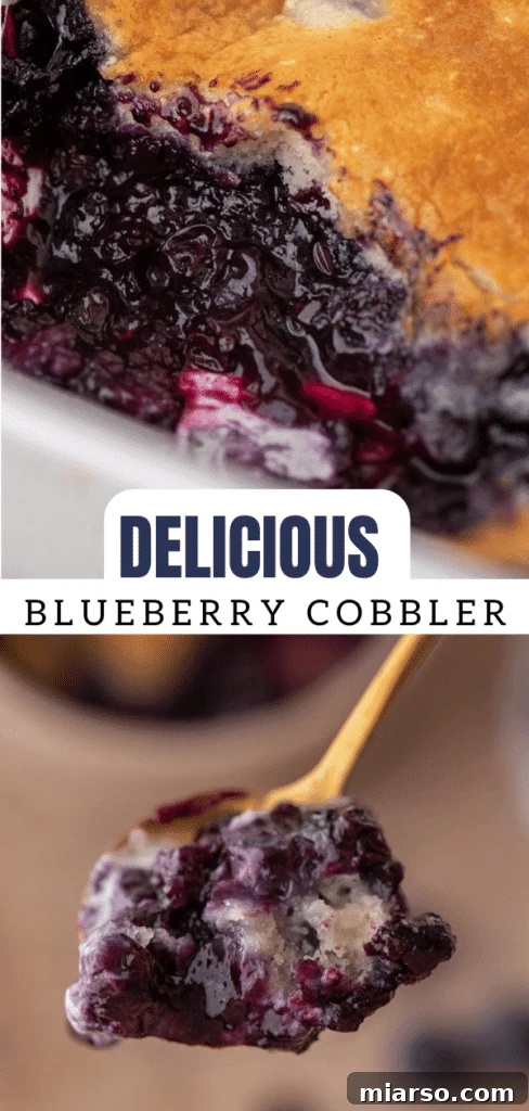 Irresistible Homemade Blueberry Cobbler 15 Pinterest collage featuring a blueberry cobbler recipe, perfect for saving to your dessert board.